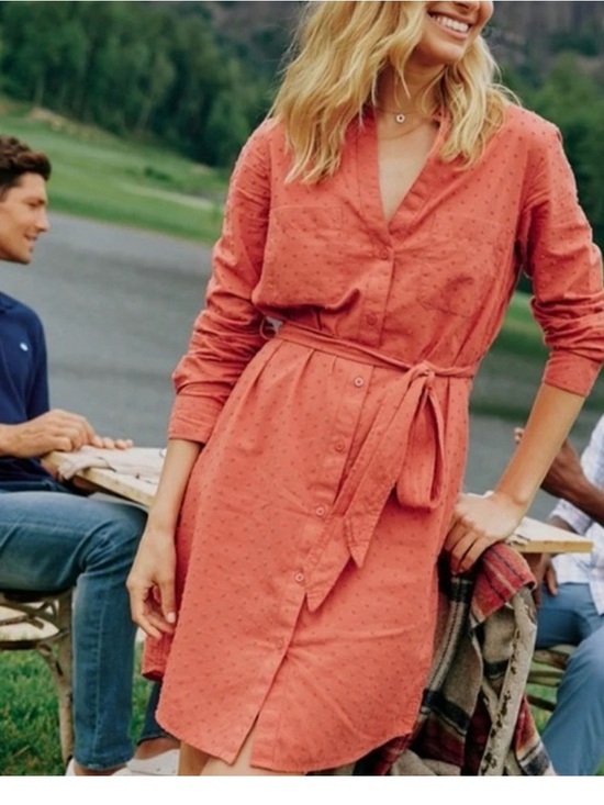 Southern Tide Dresses & Skirts - Southern Tide Coral Rust Dot-Texture Shirt Dress with Tie Waist